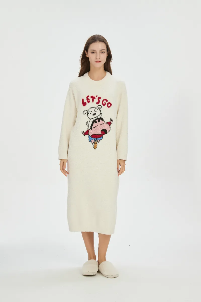 Gaun Flanel Werna Beige kanggo Wanita Gaun Flanel Werna Beige kanggo Wanita