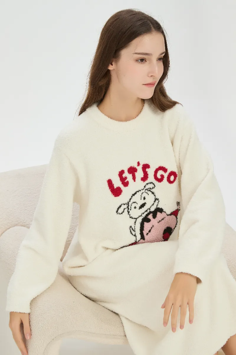 Gaun Flanel Werna Beige kanggo Wanita